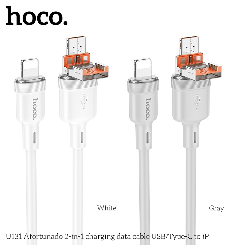 Cáp sạc + truyền dữ liệu Hoco U131 2 trong 1 USB/typeC sang Ip