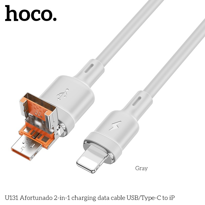 Cáp sạc + truyền dữ liệu Hoco U131 2 trong 1 USB/typeC sang Ip