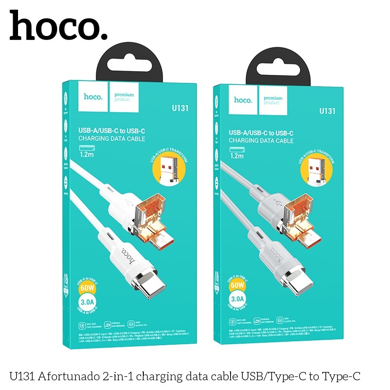 Cáp sạc + truyền dữ liệu Hoco U131 2 trong 1 USB/typeC sang typeC