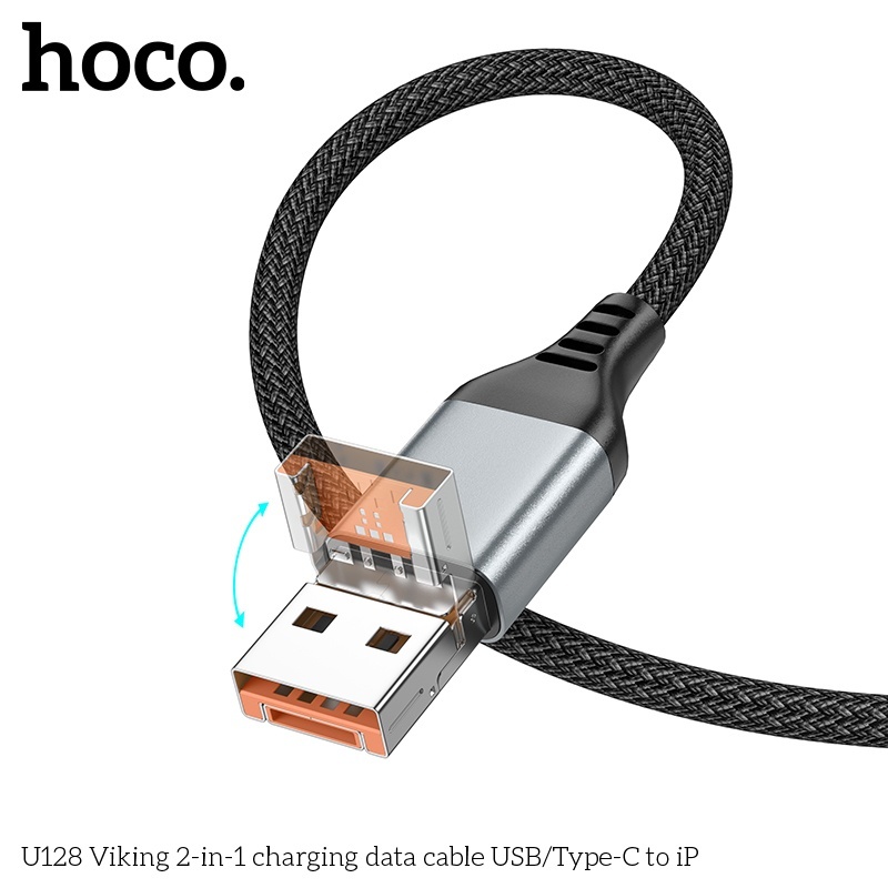 Cáp sạc + truyền dữ liệu U128 2in1 USB/TypeC to Ip