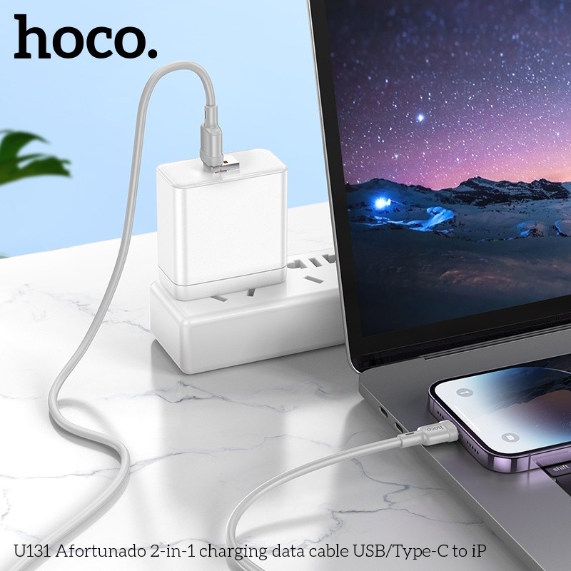 Cáp sạc + truyền dữ liệu Hoco U131 2 trong 1 USB/typeC sang Ip