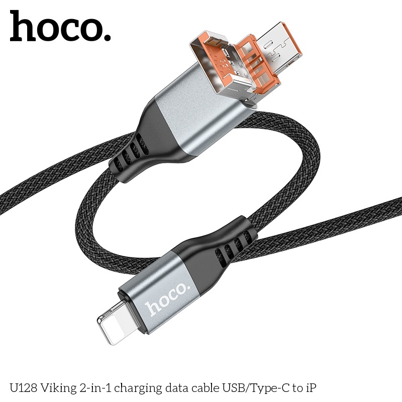 Cáp sạc + truyền dữ liệu U128 2in1 USB/TypeC to Ip