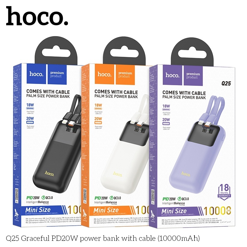 Pin sạc dự phòng sac nhanh Hoco Q25 10.000mAh PD20W QC3.0 (có dây ip+typeC)