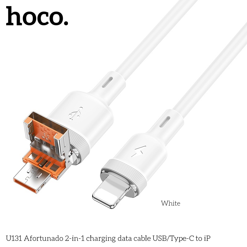 Cáp sạc + truyền dữ liệu Hoco U131 2 trong 1 USB/typeC sang Ip