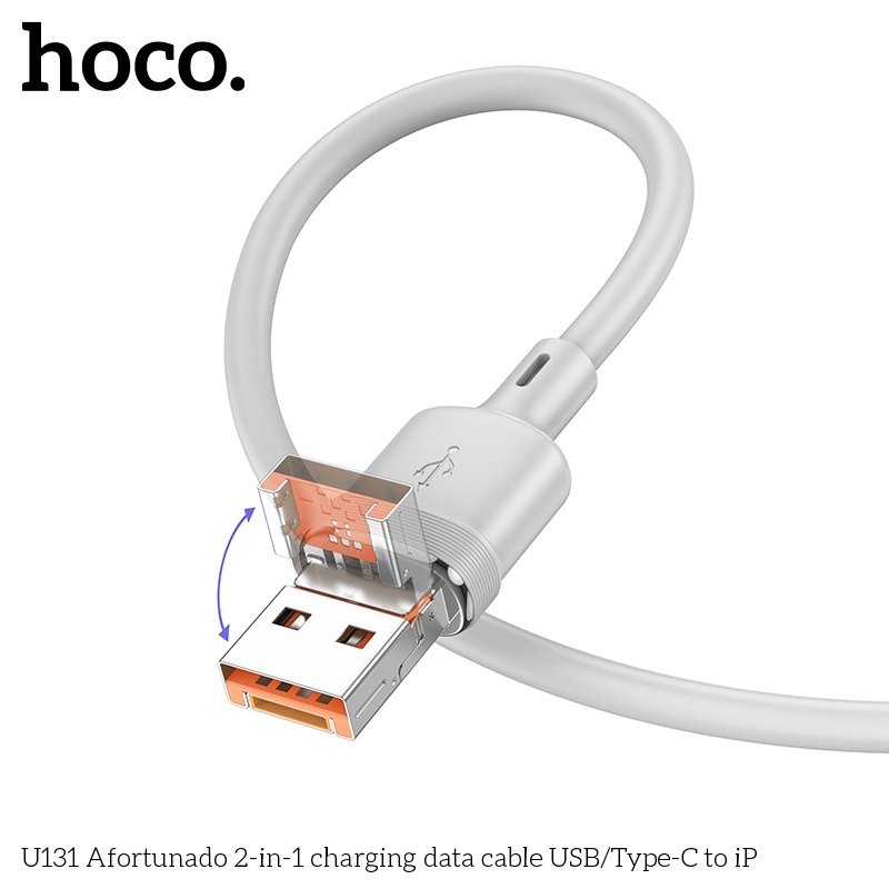 Cáp sạc + truyền dữ liệu Hoco U131 2 trong 1 USB/typeC sang Ip