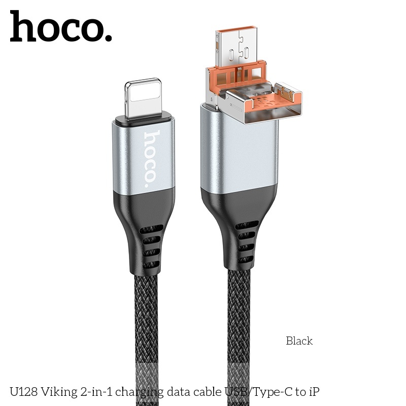 Cáp sạc + truyền dữ liệu U128 2in1 USB/TypeC to Ip