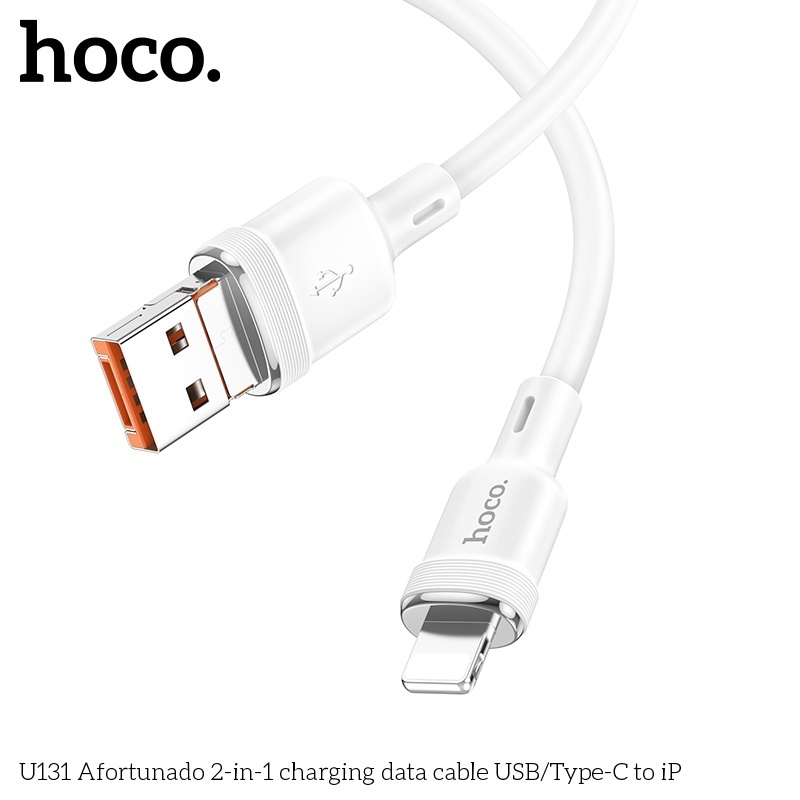 Cáp sạc + truyền dữ liệu Hoco U131 2 trong 1 USB/typeC sang Ip