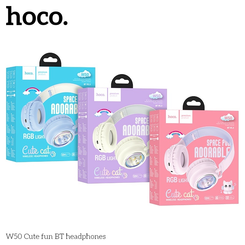 Tai nghe chụp tai cute bluetooth Hoco W50 RGB