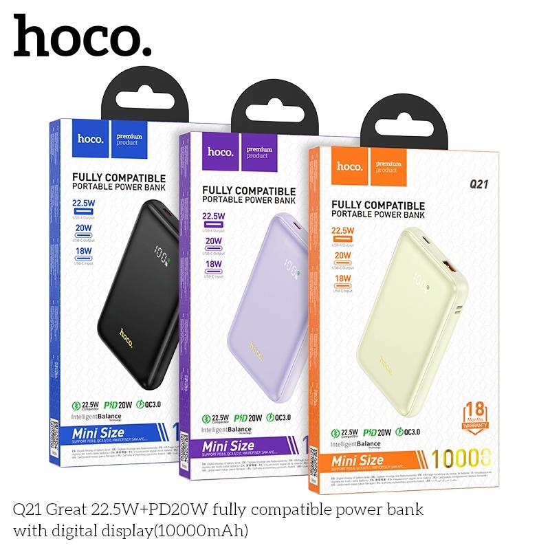 Pin sạc dự phòng sạc nhanh Hoco Q21 10.000mAh 22,5W+PD20W với màn hình kỹ thuật số