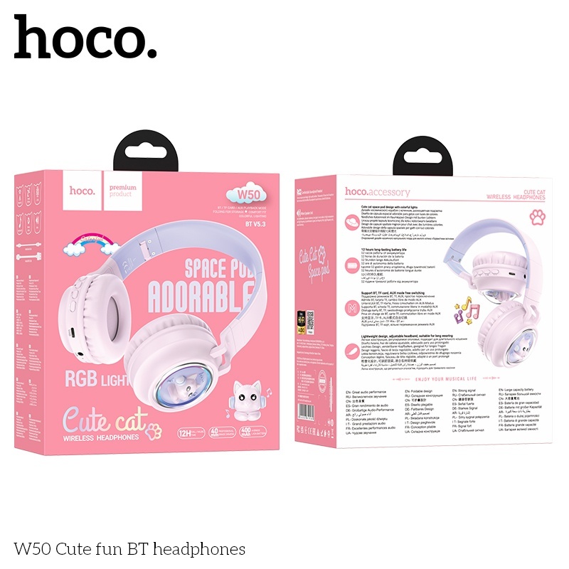 Tai nghe chụp tai cute bluetooth Hoco W50 RGB