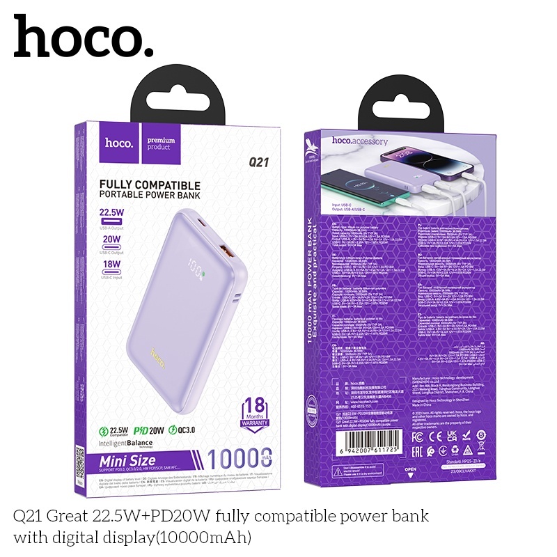 Pin sạc dự phòng sạc nhanh Hoco Q21 10.000mAh 22,5W+PD20W với màn hình kỹ thuật số