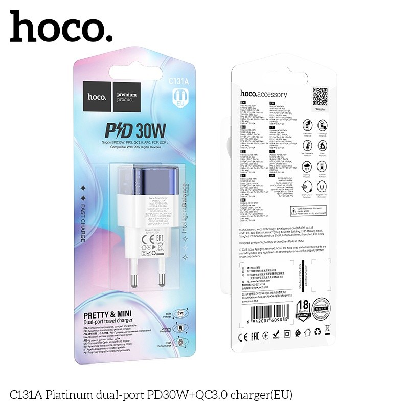 Củ sạc nhanh 2 cổng Hoco C131A 30W (1A 1C)