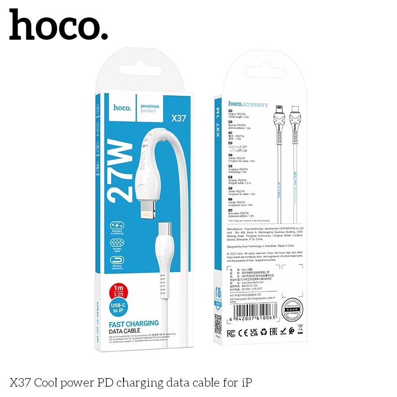 Cáp sạc nhanh Hoco X37 PD 0.5m typeC-lightning