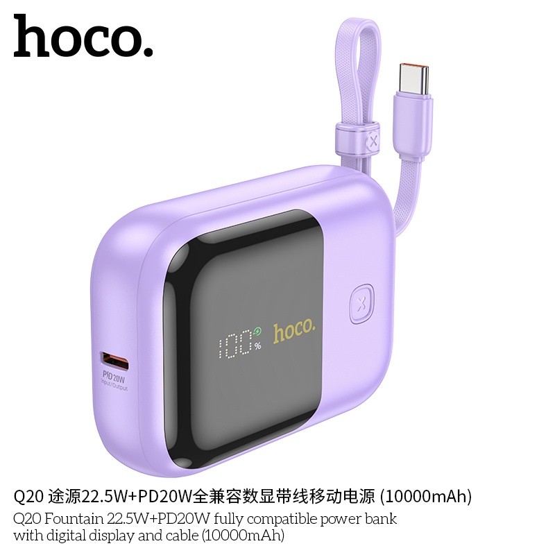 Pin sạc dự phòng sạc nhanh Hoco Q20 22.5W PD20W có màn hình và cáp 10.000mAh