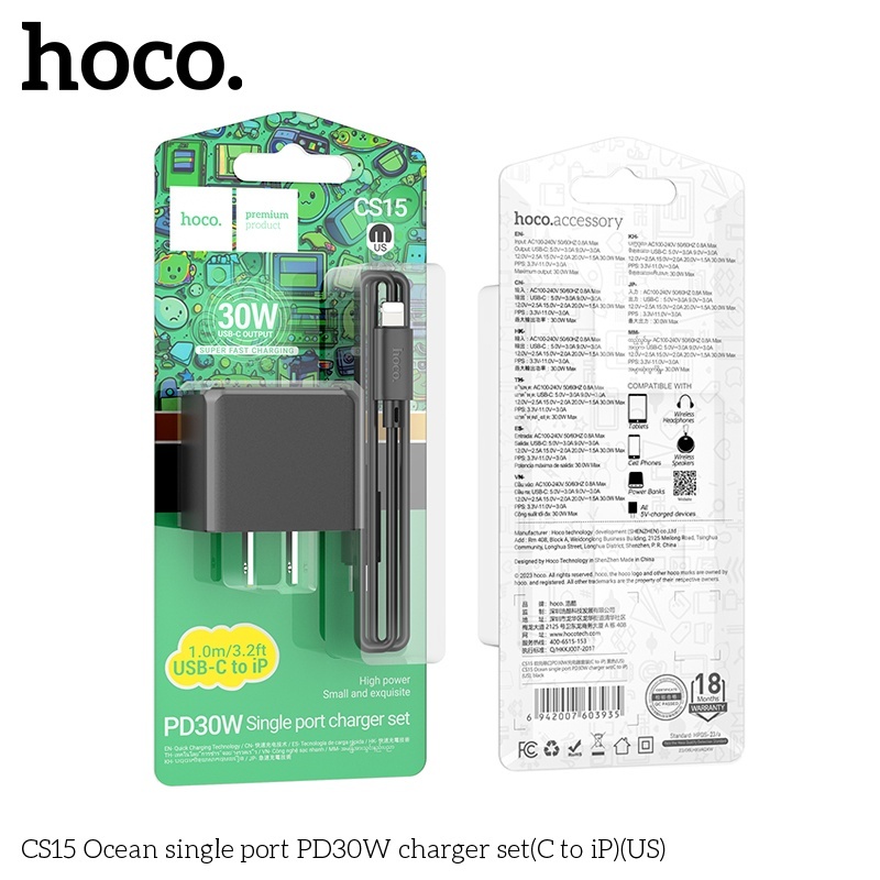 Bộ củ cáp sạc nhanh Hoco CS15 lightning