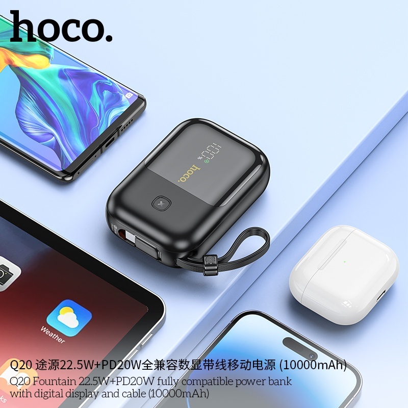 Pin sạc dự phòng sạc nhanh Hoco Q20 22.5W PD20W có màn hình và cáp 10.000mAh