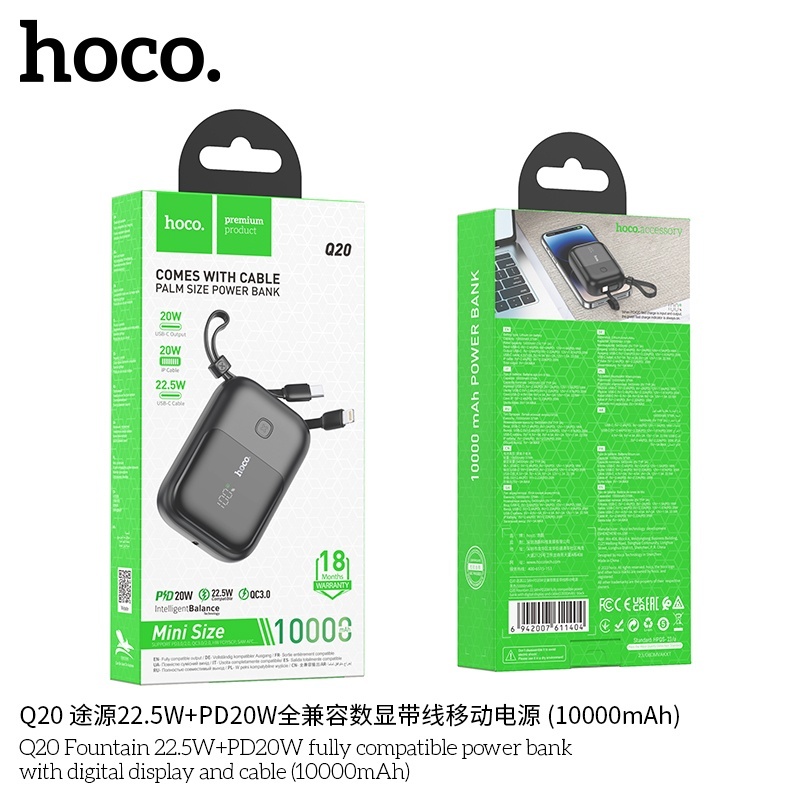 Pin sạc dự phòng sạc nhanh Hoco Q20 22.5W PD20W có màn hình và cáp 10.000mAh