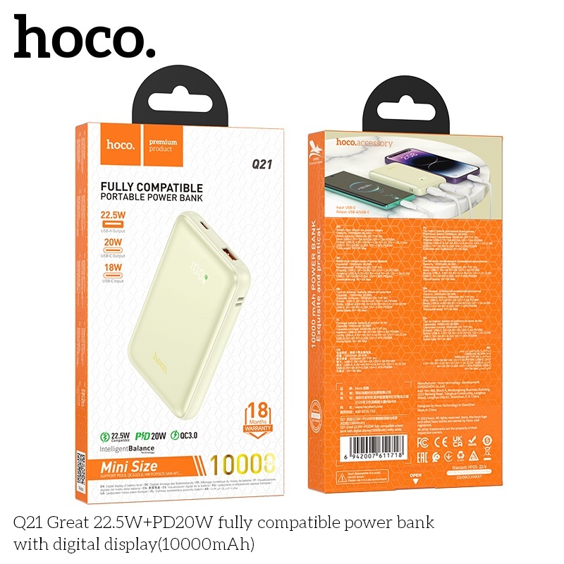 Pin sạc dự phòng sạc nhanh Hoco Q21 10.000mAh 22,5W+PD20W với màn hình kỹ thuật số