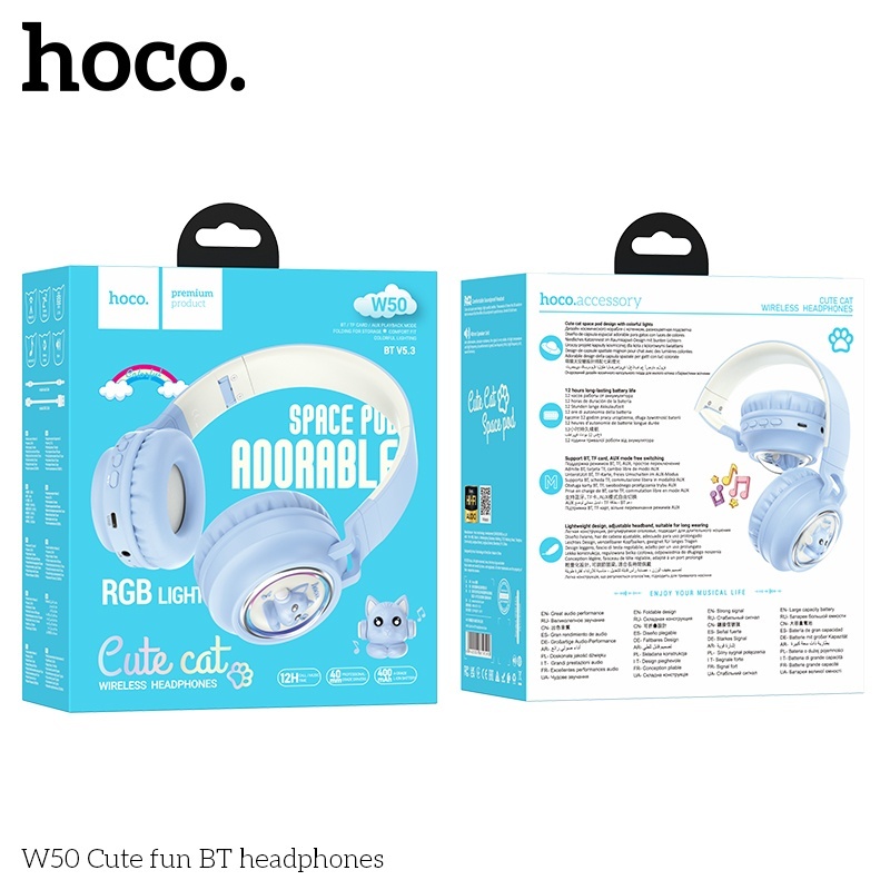 Tai nghe chụp tai cute bluetooth Hoco W50 RGB