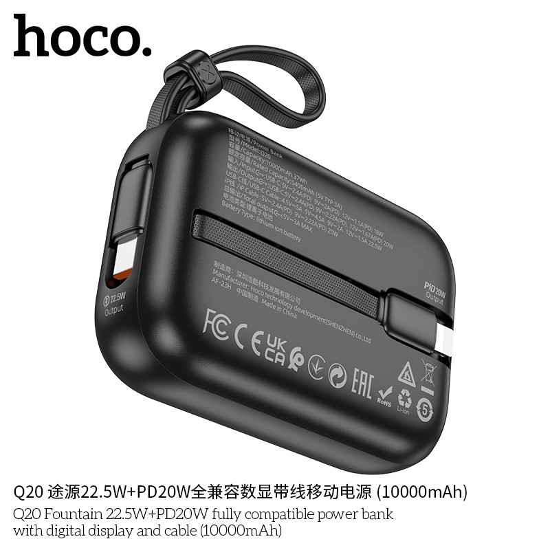 Pin sạc dự phòng sạc nhanh Hoco Q20 22.5W PD20W có màn hình và cáp 10.000mAh