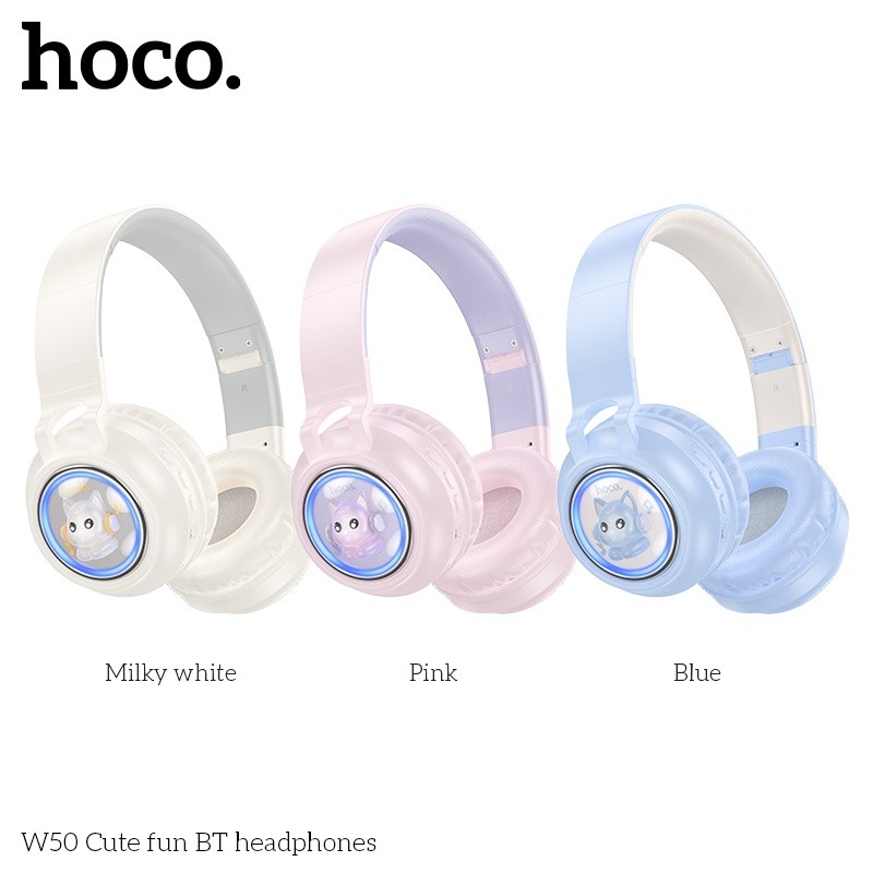 Tai nghe chụp tai cute bluetooth Hoco W50 RGB