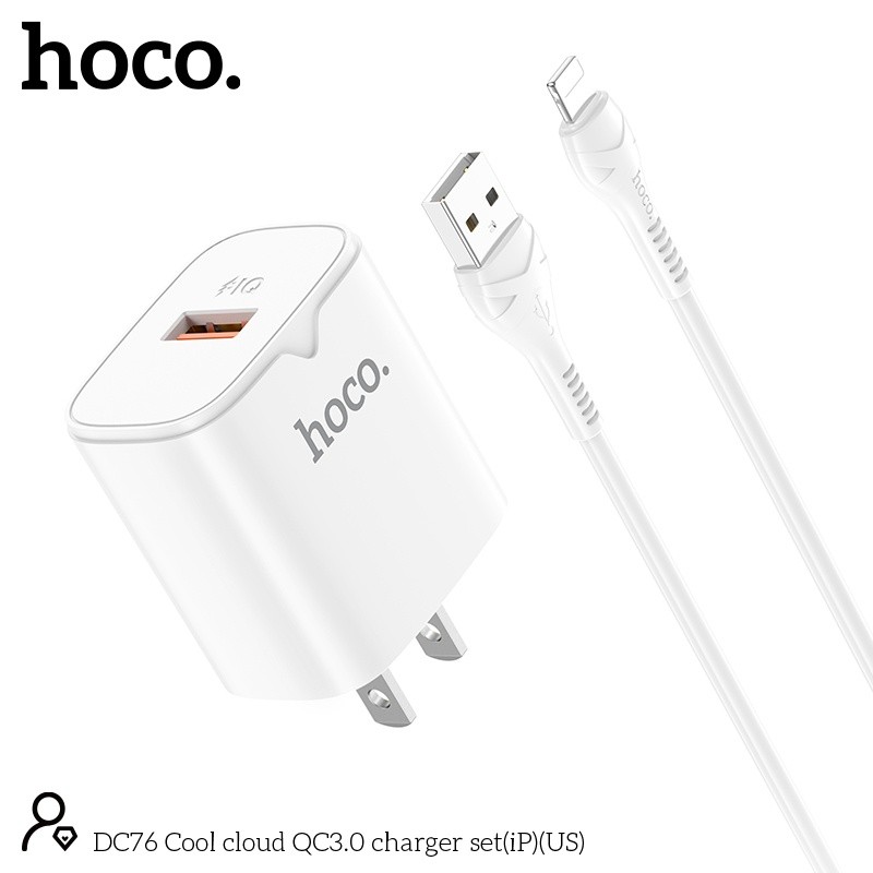 Bộ củ cáp sạc nhanh QC18W Hoco DC76 lightning (Ip)