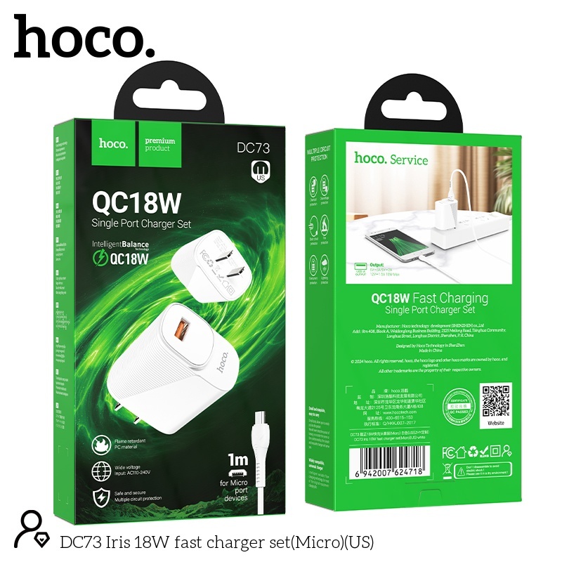 Bộ sạc nhanh QC18W Hoco DC73 micro