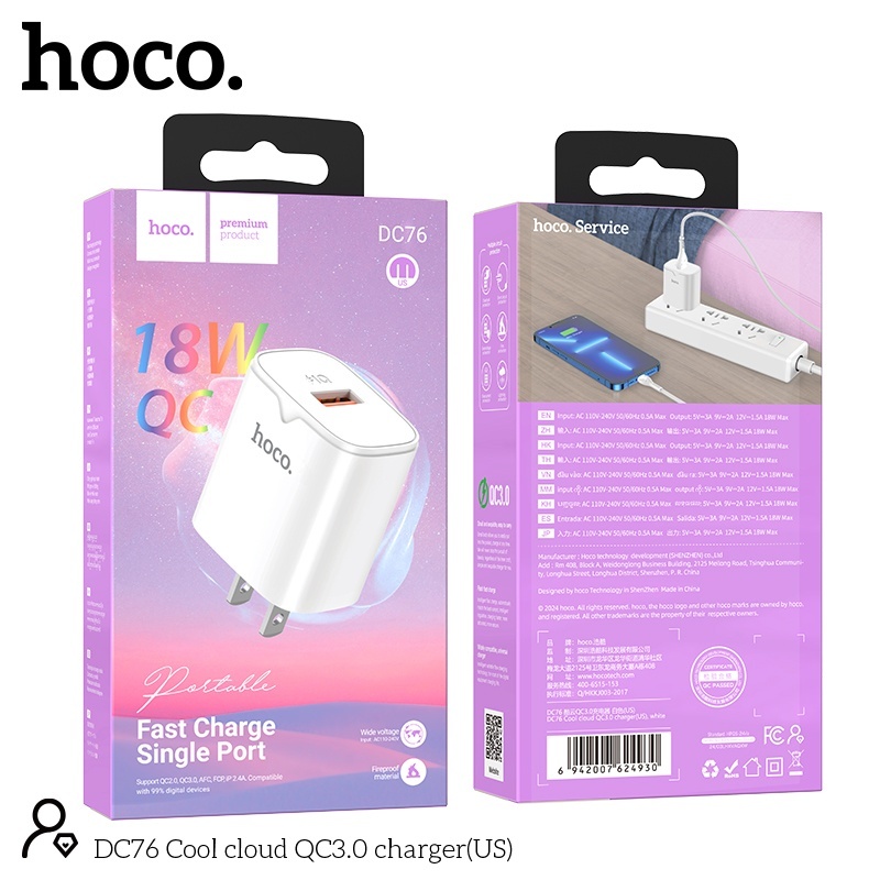 Củ sạc nhanh QC18W Hoco DC76