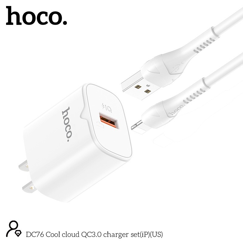 Bộ củ cáp sạc nhanh QC18W Hoco DC76 lightning (Ip)