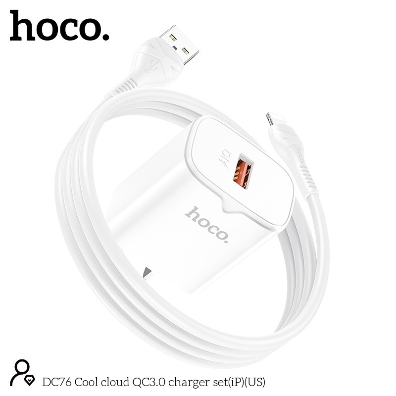 Bộ củ cáp sạc nhanh QC18W Hoco DC76 lightning (Ip)