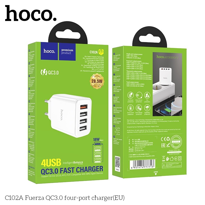 Củ sạc 4 cổng USB Hoco C102A QC3.0 28.5W