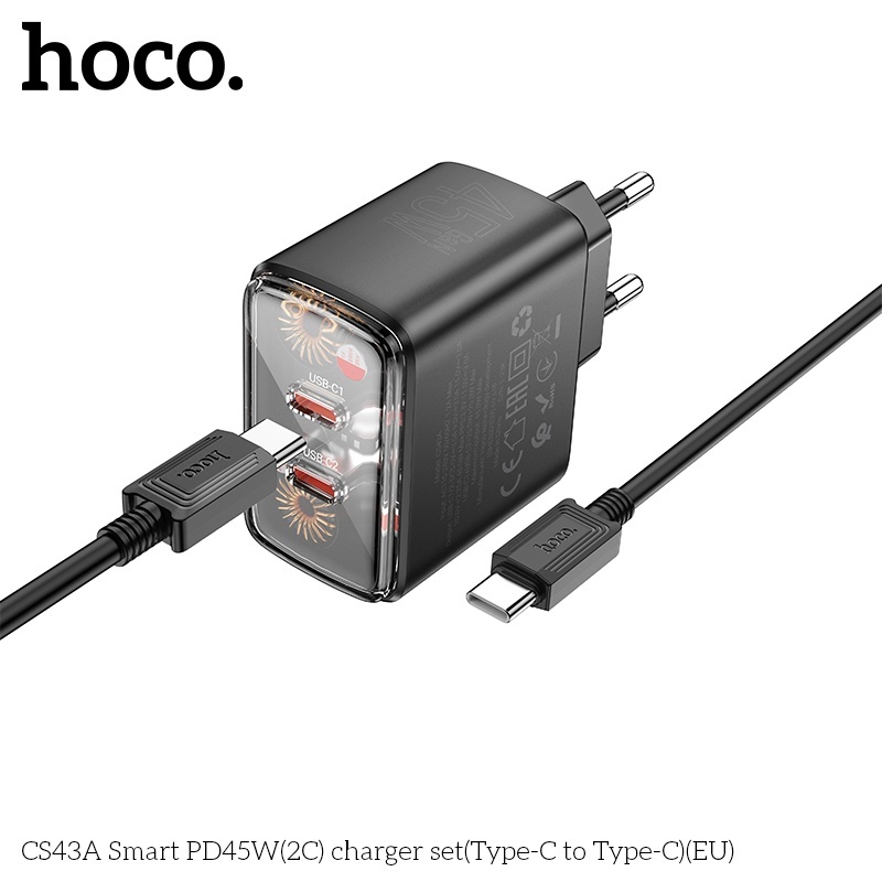 Bộ củ cáp sạc nhanh 2 cổng (2C) Hoco CS43A typeC PD45W