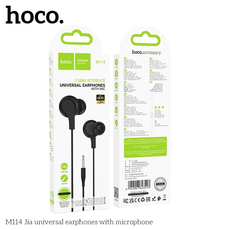 Tai nghe dây chân 3.5mm Hoco M114 Hi-Fi Audio