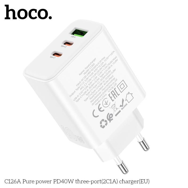 Củ sạc 3 cổng (2C 1A) C126A Hoco PD40W QC3.0