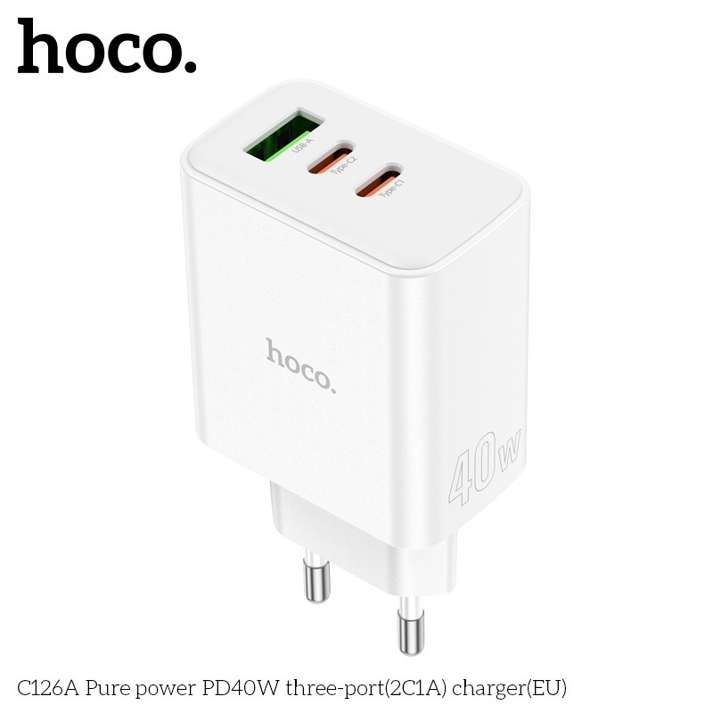 Củ sạc 3 cổng (2C 1A) C126A Hoco PD40W QC3.0