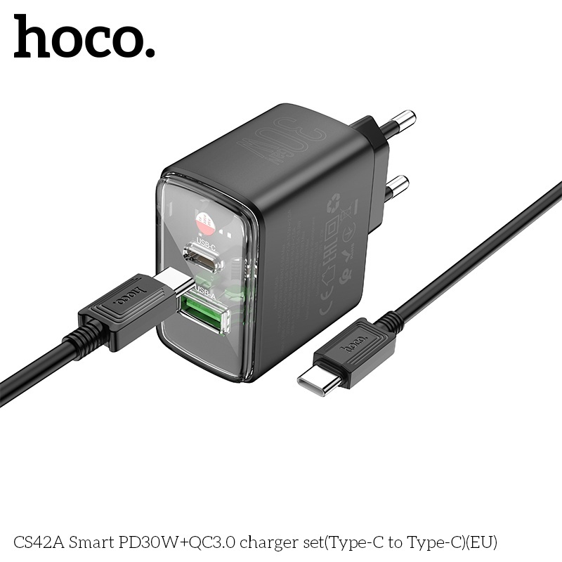 Bộ củ cáp sạc nhanh 2 cổng (1A 1C) Hoco CS42A typeC PD30W QC3.0