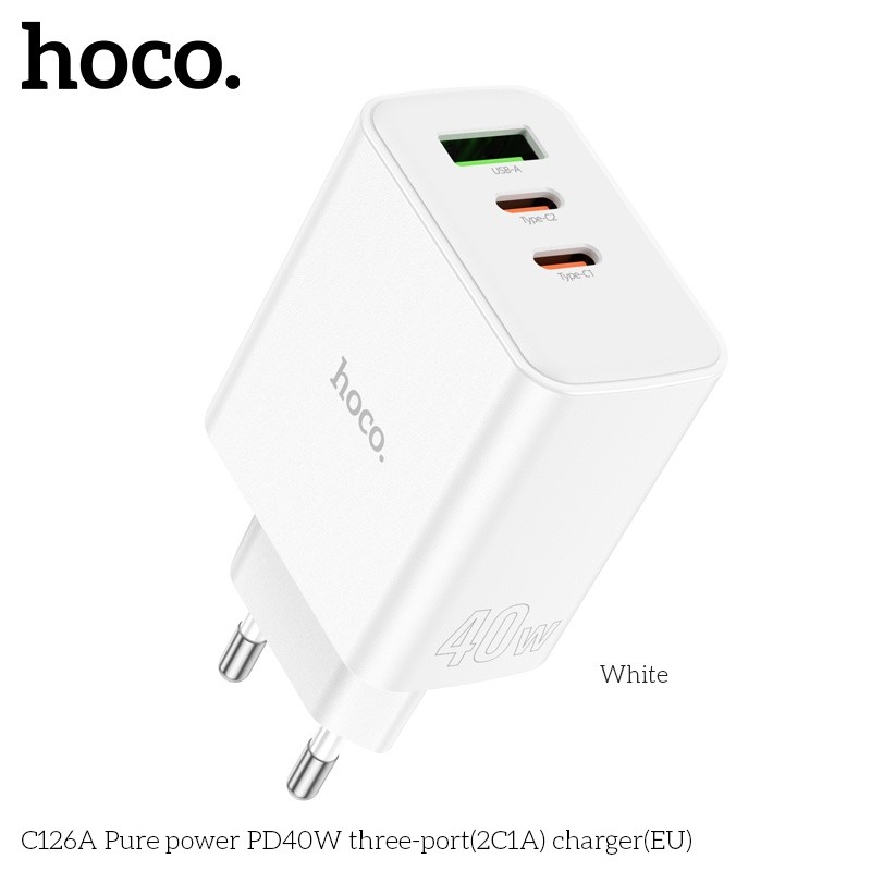 Củ sạc 3 cổng (2C 1A) C126A Hoco PD40W QC3.0