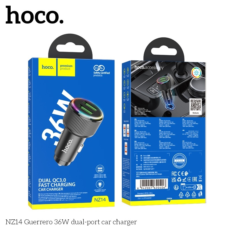 Tẩu sạc 2 cổng 36W (2A) Hoco NZ14