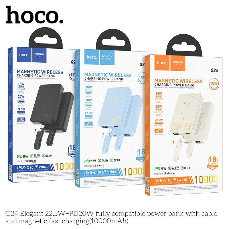 Pin sạc dự phòng sạc không dây kèm cáp sạc 22.5W OD20W Hoco Q24 10.000mAh