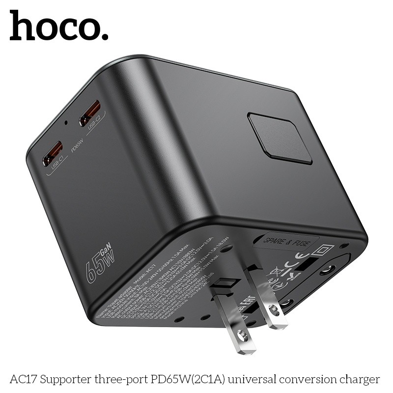 Củ sạc chuyển đổi 3 cổng PD 65W (2C1A) Hoco AC17