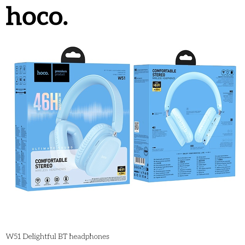 Tai nghe headphone bluetooth Hifi audio Hoco W51 nghe nhạc 46h