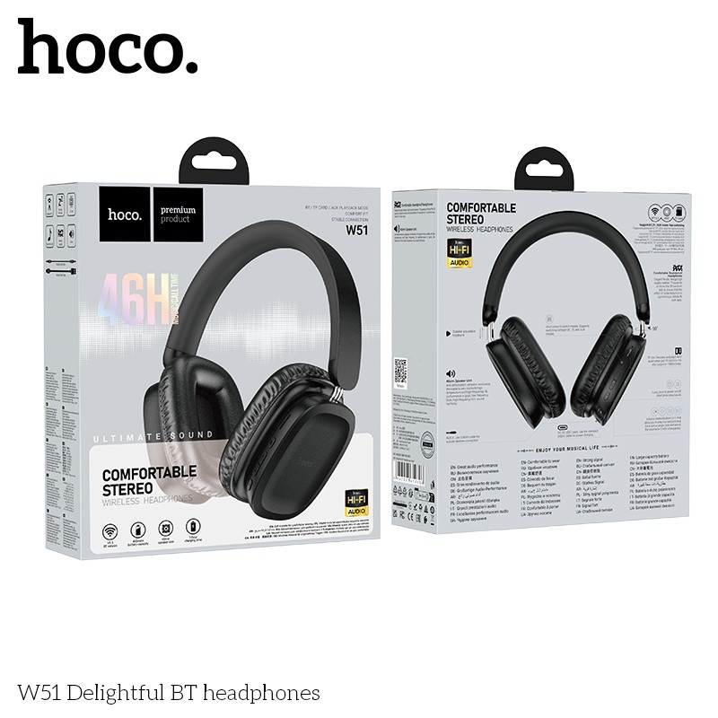 Tai nghe headphone bluetooth Hifi audio Hoco W51 nghe nhạc 46h