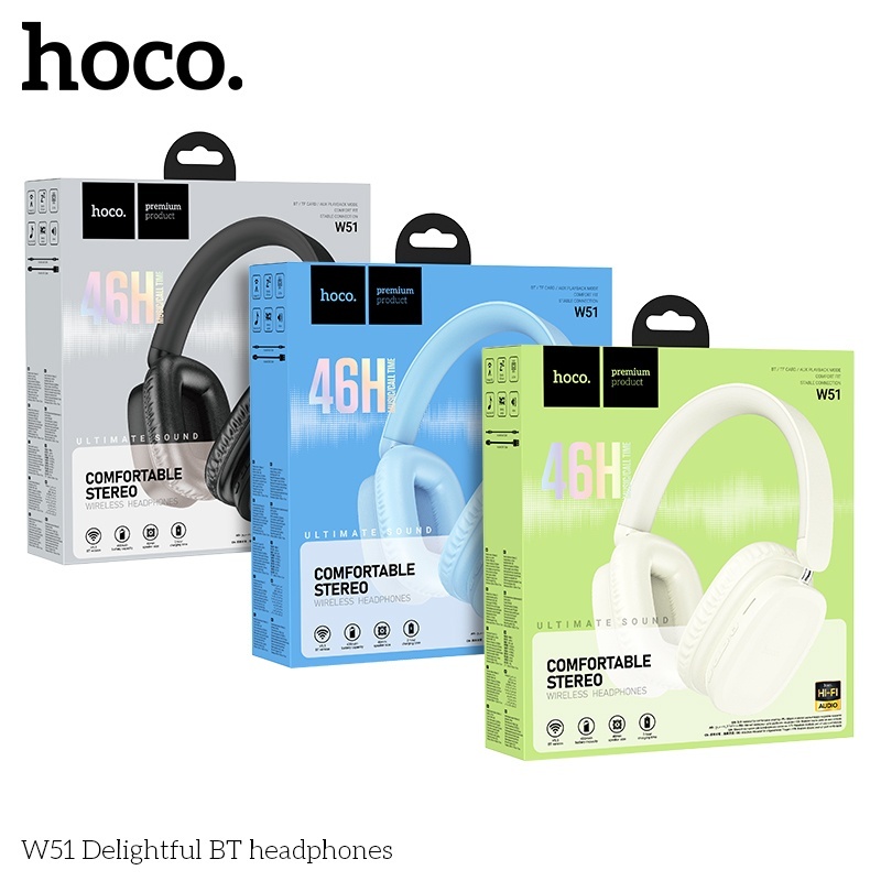 Tai nghe headphone bluetooth Hifi audio Hoco W51 nghe nhạc 46h