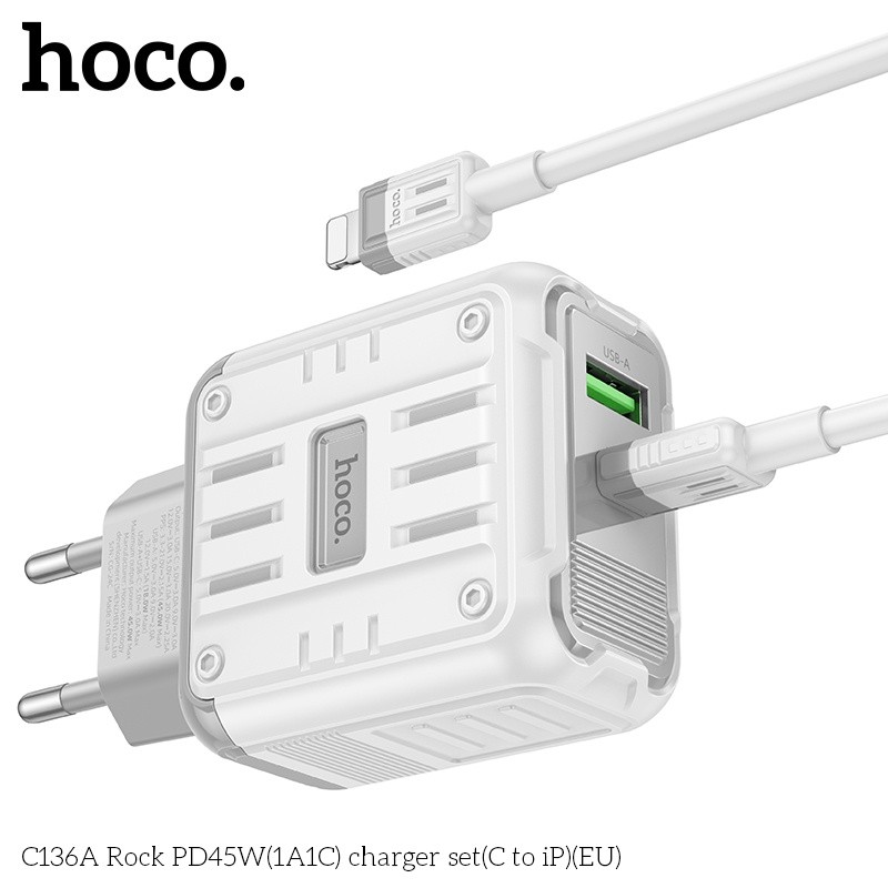 Bộ củ cáp sạc nhanh PD45W(1A1C) Hoco C136A lightning