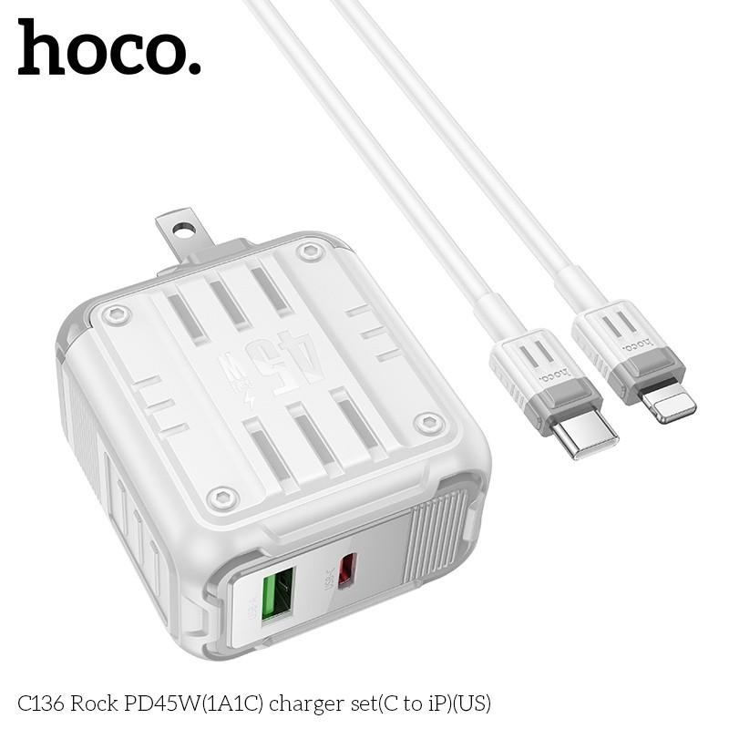 Bộ củ cáp sạc nhanh PD45W(1A1C) Hoco C136 lightning