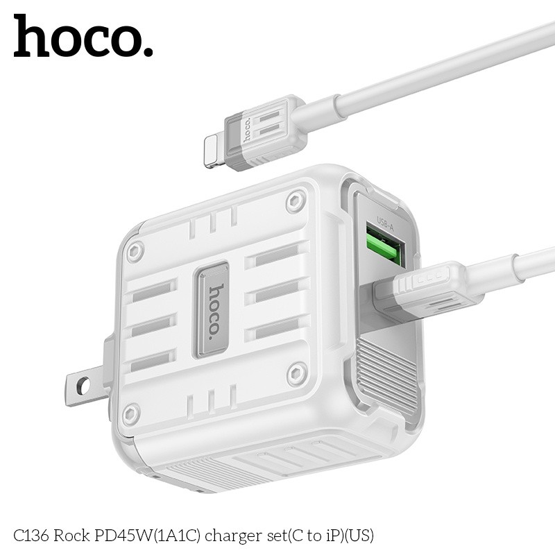 Bộ củ cáp sạc nhanh PD45W(1A1C) Hoco C136 lightning