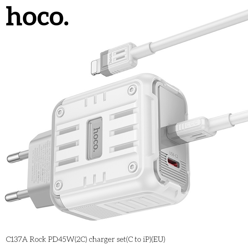 Bộ củ cáp sạc nhanh 2 cổng C PD45W Hoco C137A lightning