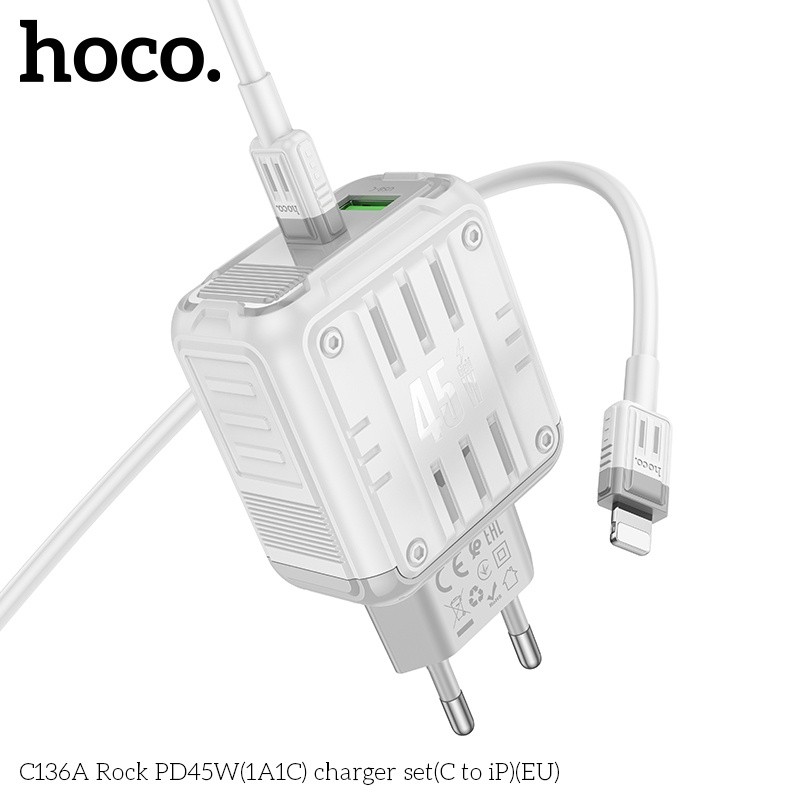 Bộ củ cáp sạc nhanh PD45W(1A1C) Hoco C136A lightning