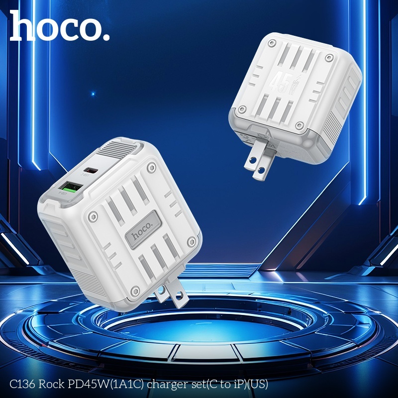 Bộ củ cáp sạc nhanh PD45W(1A1C) Hoco C136 lightning