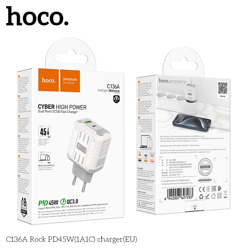 Củ sạc nhanh PD45W(1A1C) Hoco C136A